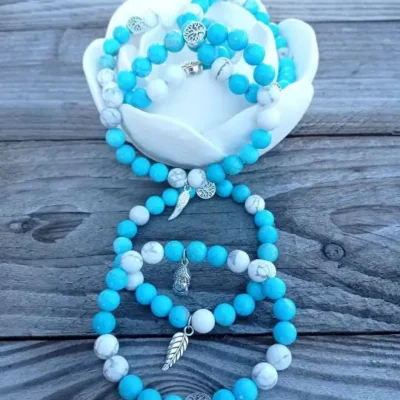 Bracelet Howlite blanche et turquoise