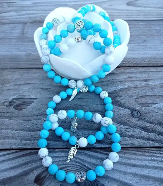 Bracelet Howlite blanche et turquoise