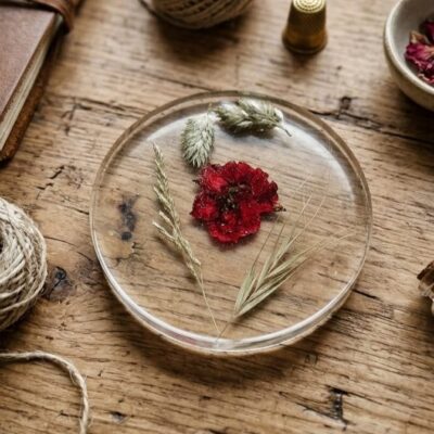 Sous Verre- Sous Tasse Rouge Fleur